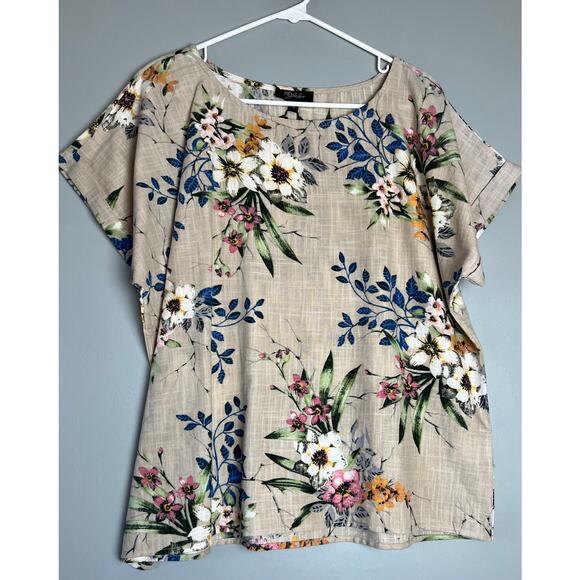 RD & KoKo Linen Floral Blouse Women’s 1X Short Sleeve Top NEW WITH TAGS - Picture 5 of 7